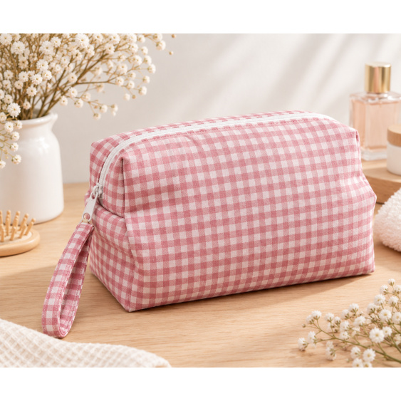 neceser mediano vichy rosa empolvado